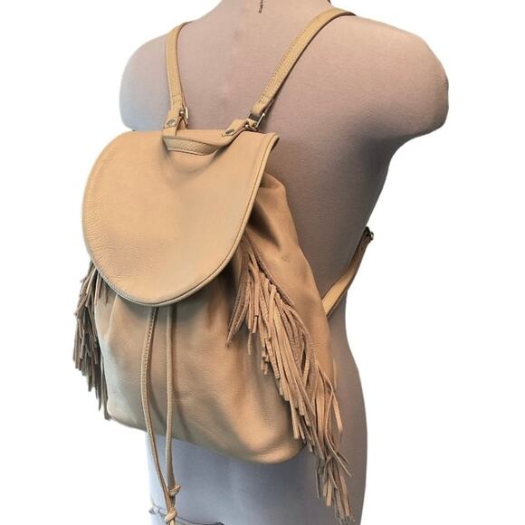 NEW Sam Edelman Supple LEATHER Boho Festival FIFI FRINGE Tan Drawstring Backpack - Picture 5 of 10